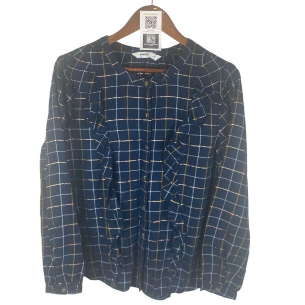 SONOMA navy white old stripe plaid // M